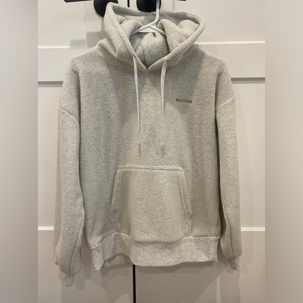 Off-white fuzzy Brixton hoodie.
